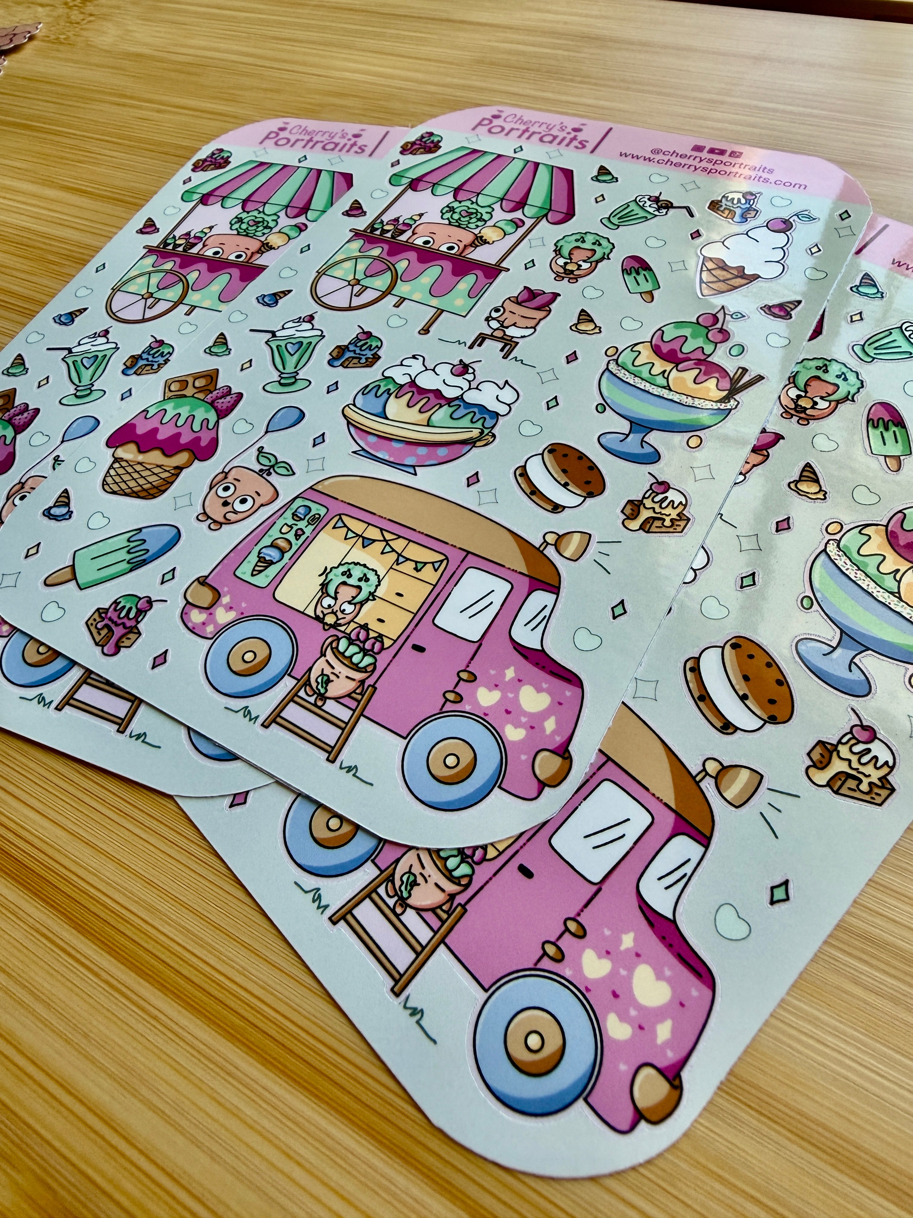 Ice Cream Sticker Sheet | Waterproof Vinyl Stickers