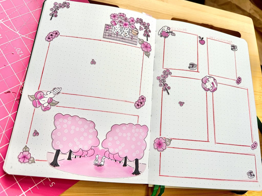 Sakura Bunny Sticker Sheet | Waterproof Matte Stickers