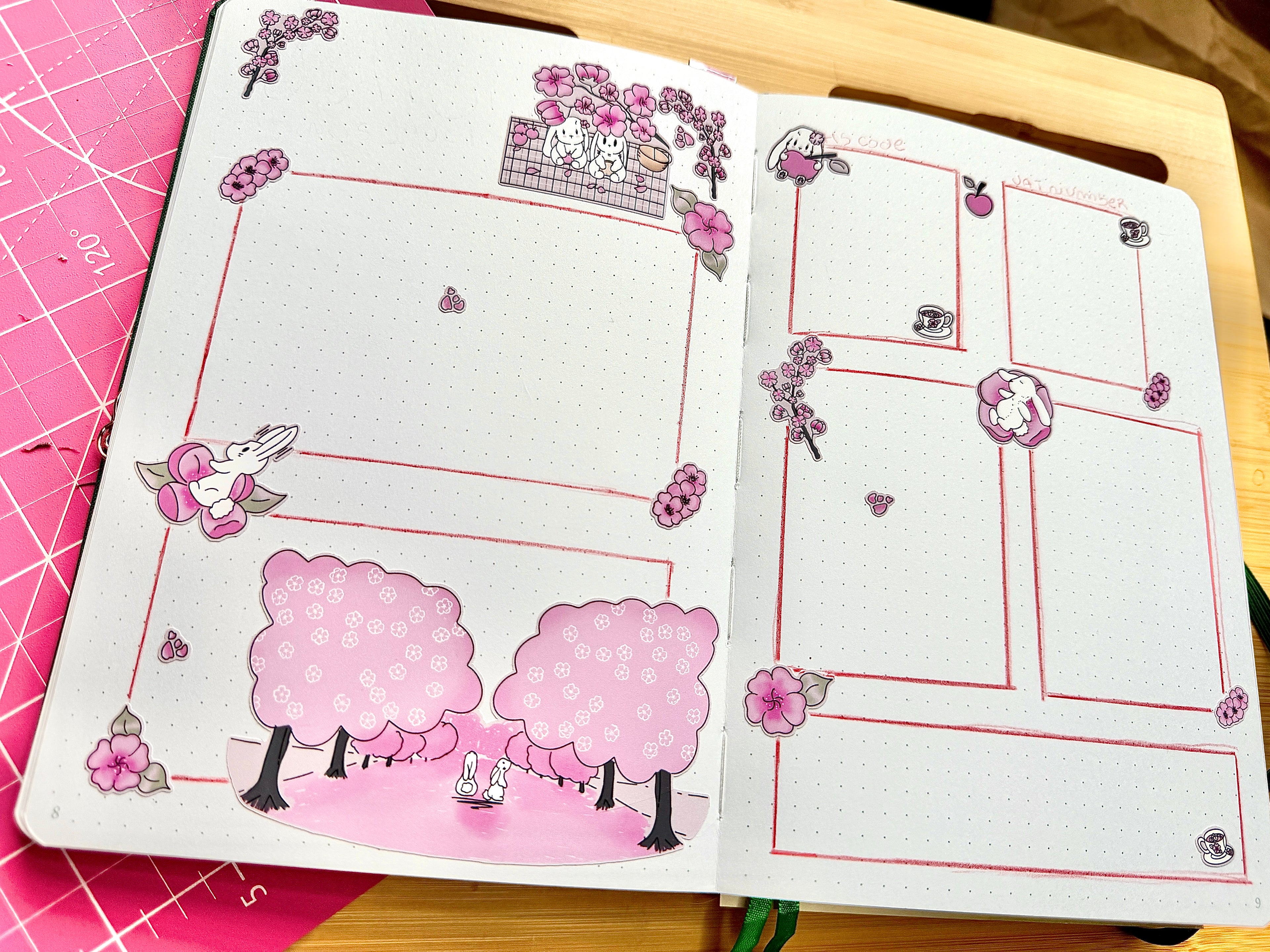 Sakura Bunny Sticker Sheet | Waterproof Matte Stickers