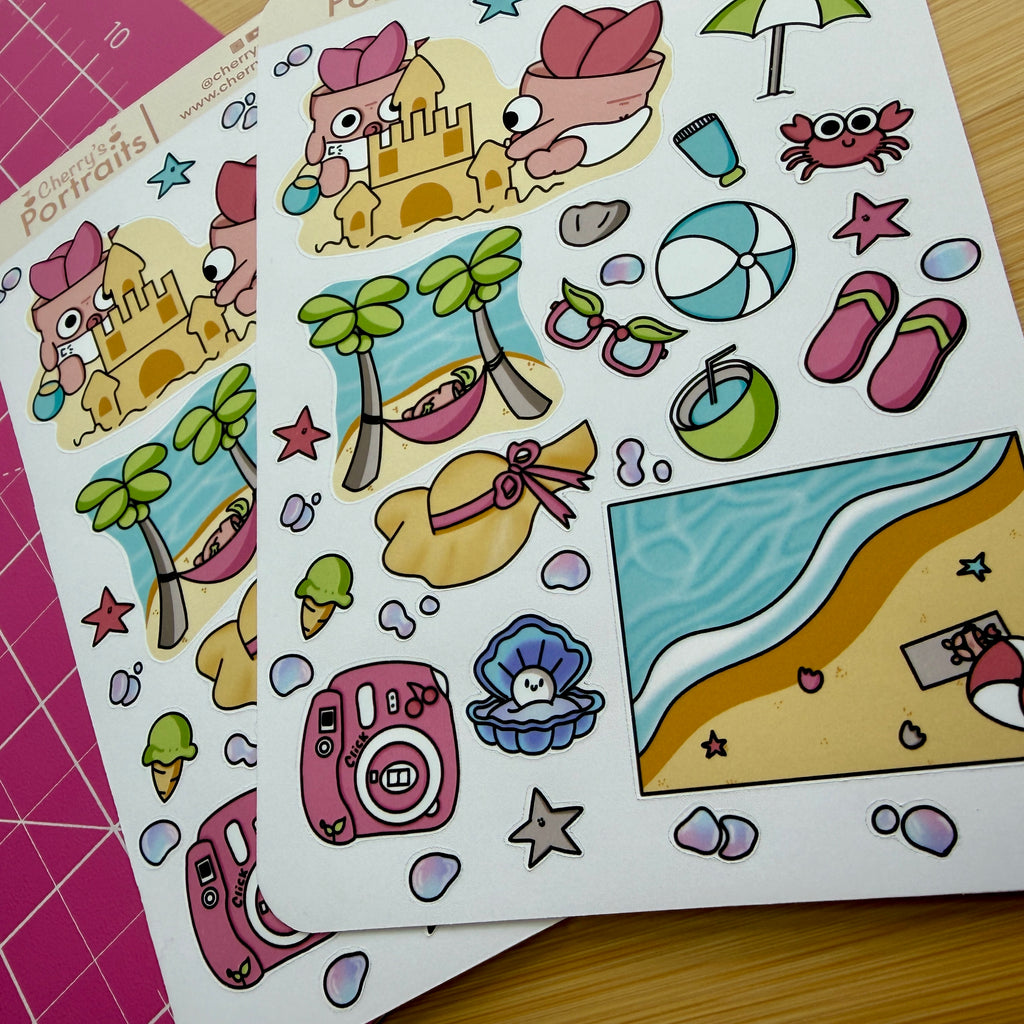 Day At The Beach Sticker Sheet | Waterproof Matte Stickers