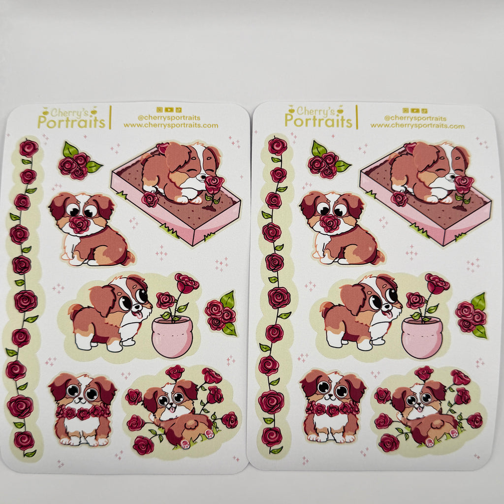 Puppy's Rose | Waterproof Matte Sticker Sheet
