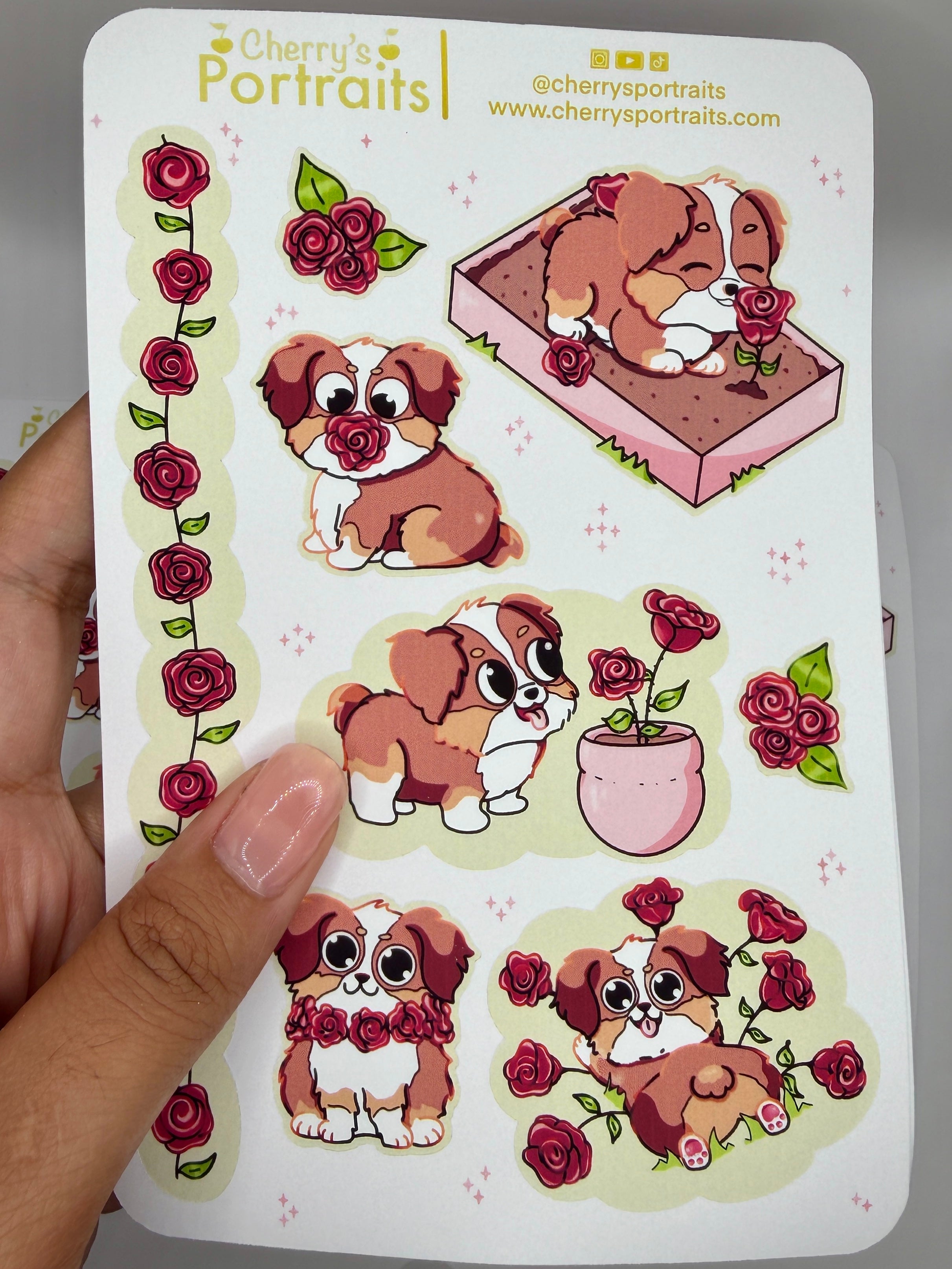 Puppy's Rose | Waterproof Matte Sticker Sheet