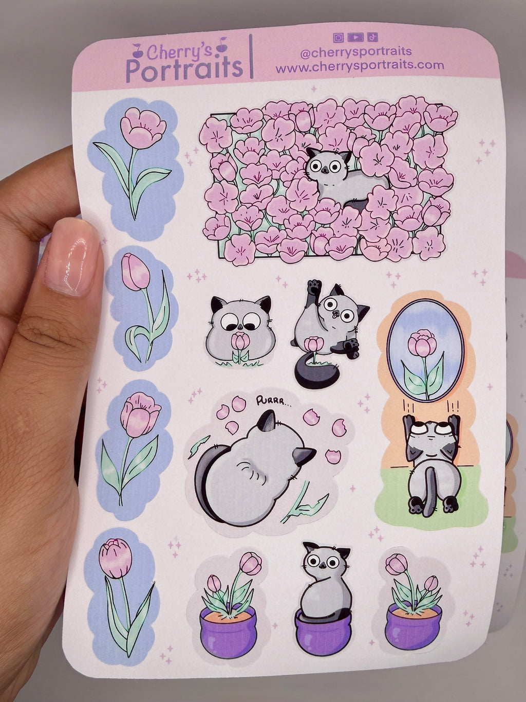 Tulip Kitty | Waterproof Matte Sticker Sheet
