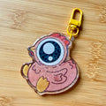 Cute Pink Chicken Acrylic Keychain — 2.5 Inch Sparkly Epoxy Charm with Yellow Clasp