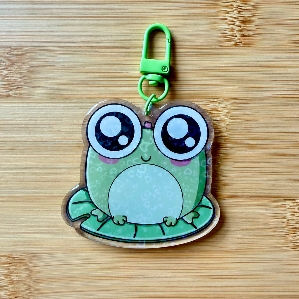 Cute Big-Eyed Frog Acrylic Keychain — 2.5 Inch Shiny Epoxy Charm with Green Clasp