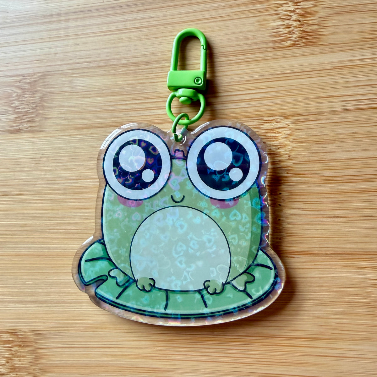 Cute Big-Eyed Frog Acrylic Keychain — 2.5 Inch Shiny Epoxy Charm with Green Clasp