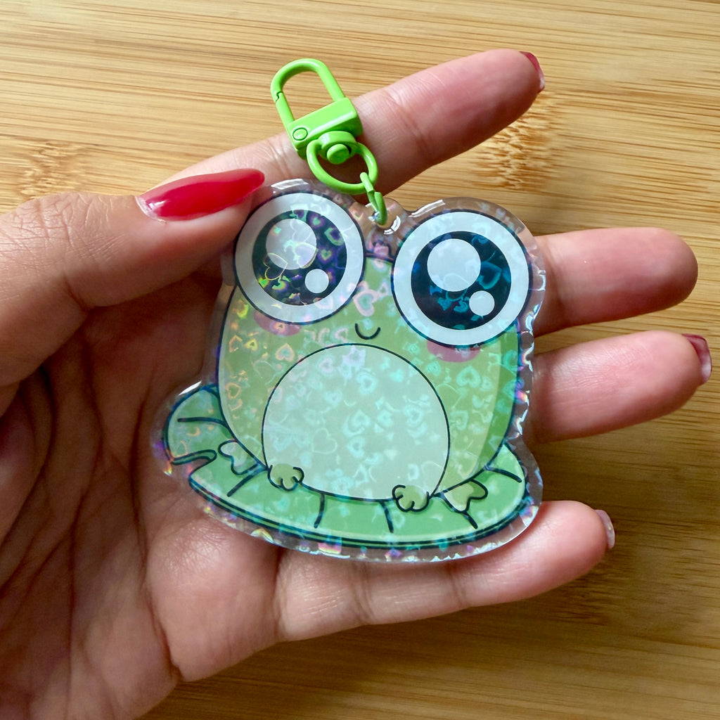 Cute Big-Eyed Frog Acrylic Keychain — 2.5 Inch Shiny Epoxy Charm with Green Clasp