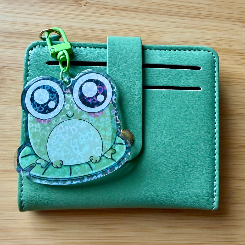 Cute Big-Eyed Frog Acrylic Keychain — 2.5 Inch Shiny Epoxy Charm with Green Clasp