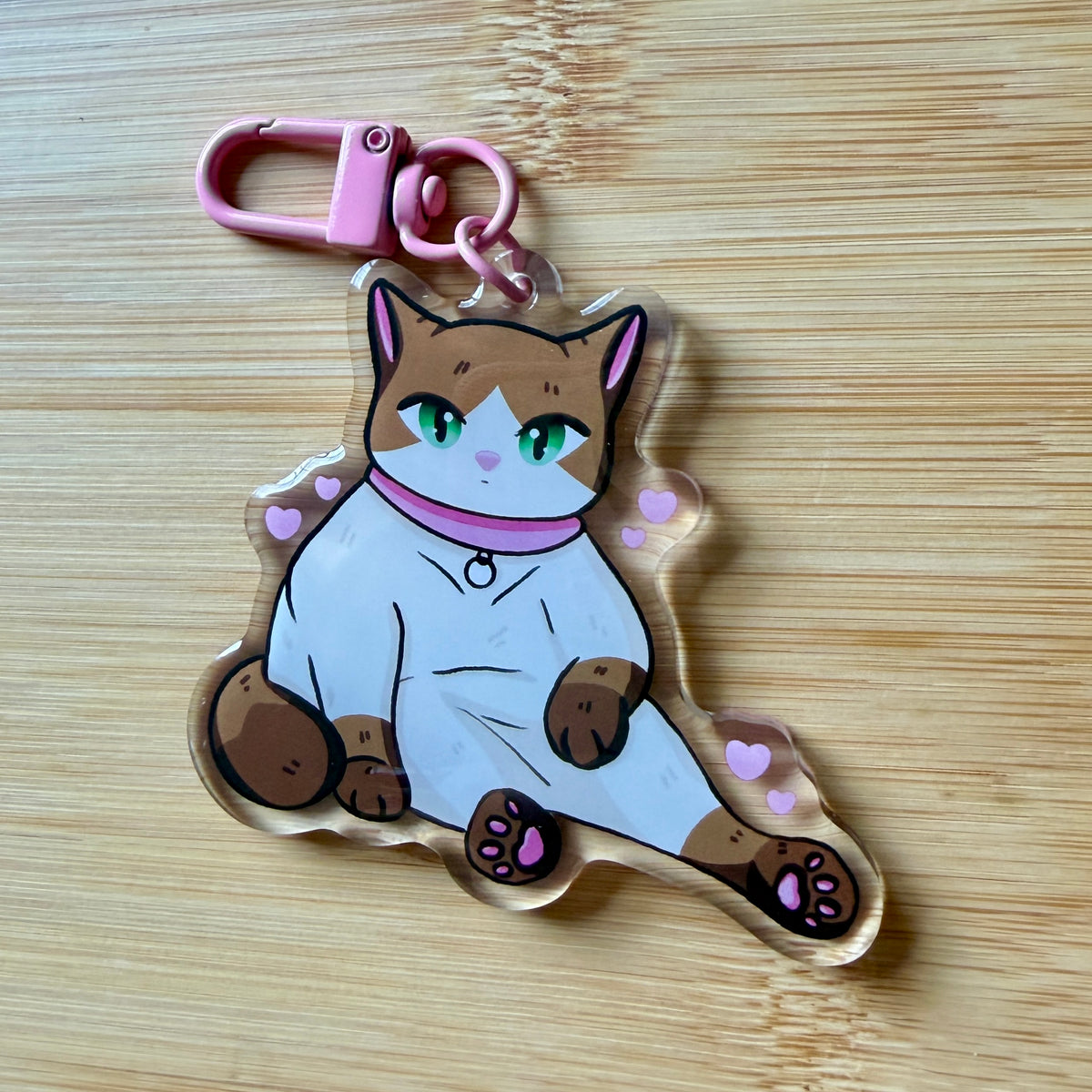 Cute Cat Keychain, Artist Designed Acrylic & Epoxy Bag Charm, Glossy Kitty Keyring, Aesthetic Pet Lover Gift for Backpack or Purse