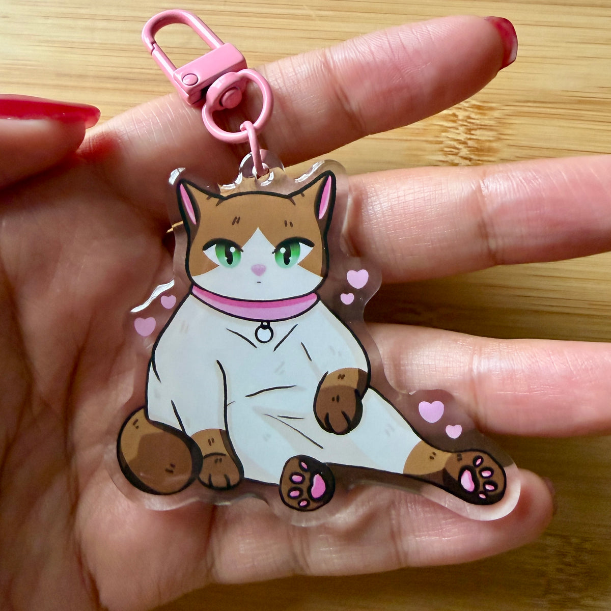 Cute Cat Keychain, Artist Designed Acrylic & Epoxy Bag Charm, Glossy Kitty Keyring, Aesthetic Pet Lover Gift for Backpack or Purse
