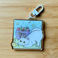 Cute White Cat & Kitty Toys Acrylic Keychain — 2.5 Inch Glossy Charm with White Clasp